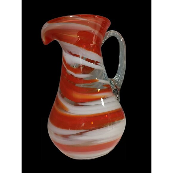 Smith's Old Timer Glass Handblown Red & White Swirl Pitcher Decorative Vase,9.5" - Picture 2 of 12